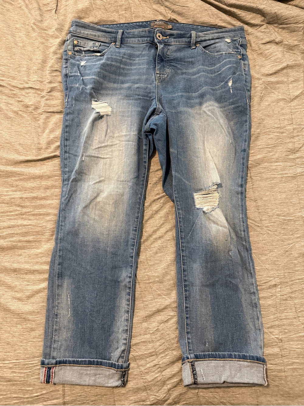 torrid Boyfriend Jeans in Light-Medium Blue with Distressing